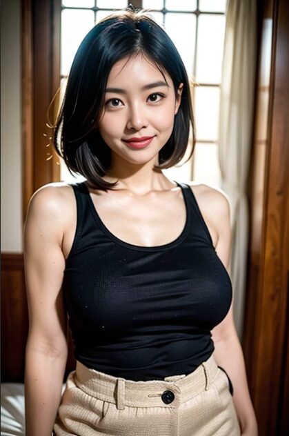 タンクトップを着た巨乳熟女の画像、AI画像03