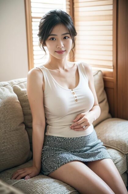 タンクトップを着た巨乳熟女の画像、AI画像14