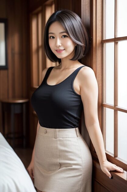 タンクトップを着た巨乳熟女の画像、AI画像23