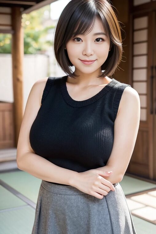巨乳人妻にニットのタンクトップを着てもらった【AI画像】07