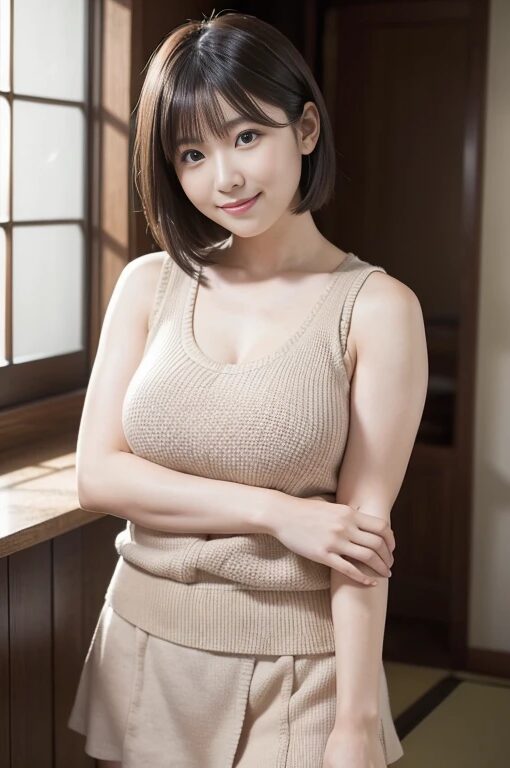 巨乳人妻にニットのタンクトップを着てもらった【AI画像】24