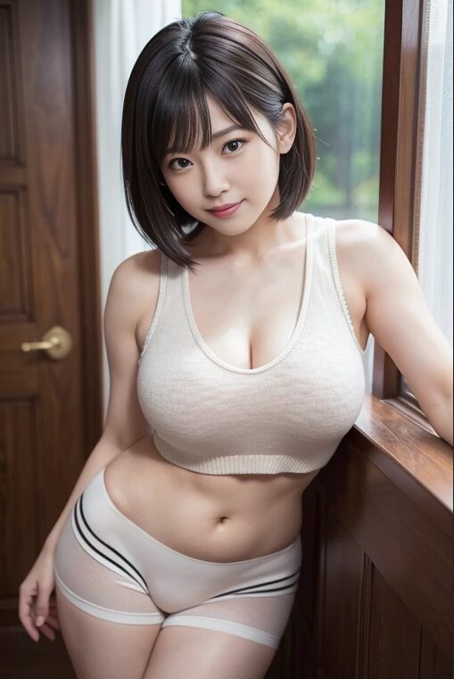 巨乳人妻にニットのタンクトップを着てもらった【AI画像】48
