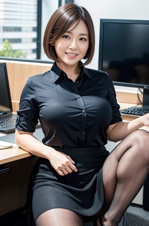 巨乳人妻にOL女上司のコスプレをしてもらった【AI画像】05