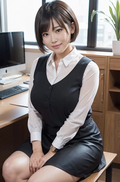 巨乳人妻にOL女上司のコスプレをしてもらった【AI画像】22