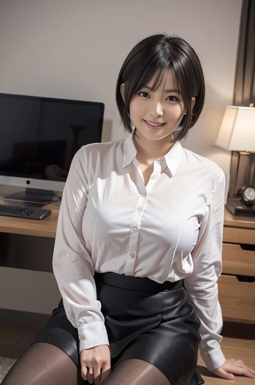 巨乳人妻にOL女上司のコスプレをしてもらった【AI画像】26